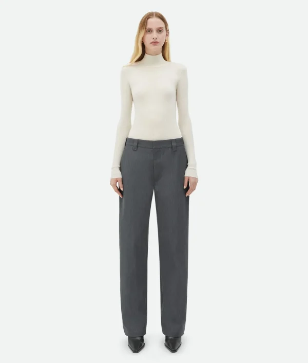 Bottega Veneta Bonded Wool And Cotton Tapered Pants>Women Trousers And Shorts