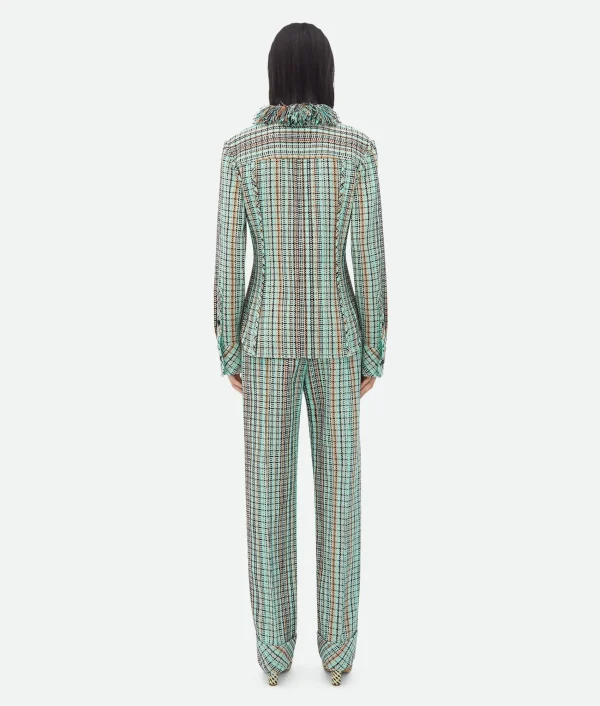 Bottega Veneta Cotton Check Jacket With Fringes>Women Jackets