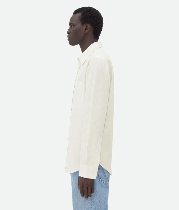 Bottega Veneta Cotton Linen Check Shirt With "BV" Embroidery> Shirts