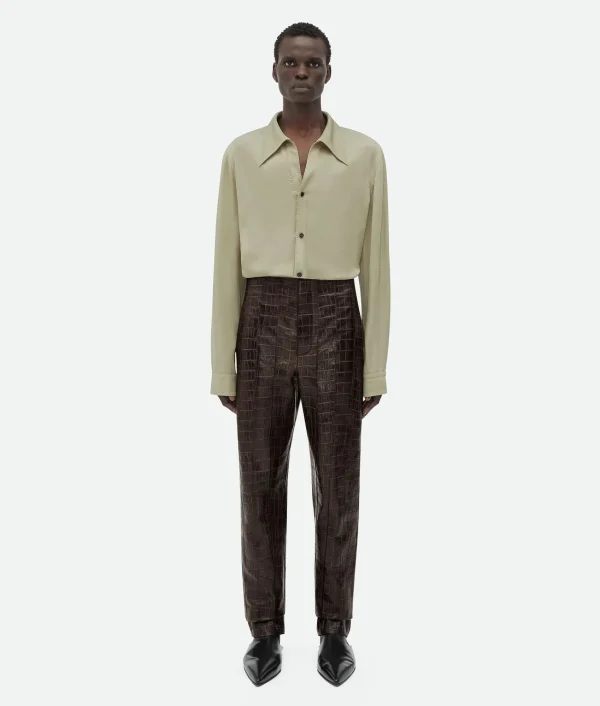 Bottega Veneta Crocodile-Effect Leather Pants> Trousers And Shorts | Leather