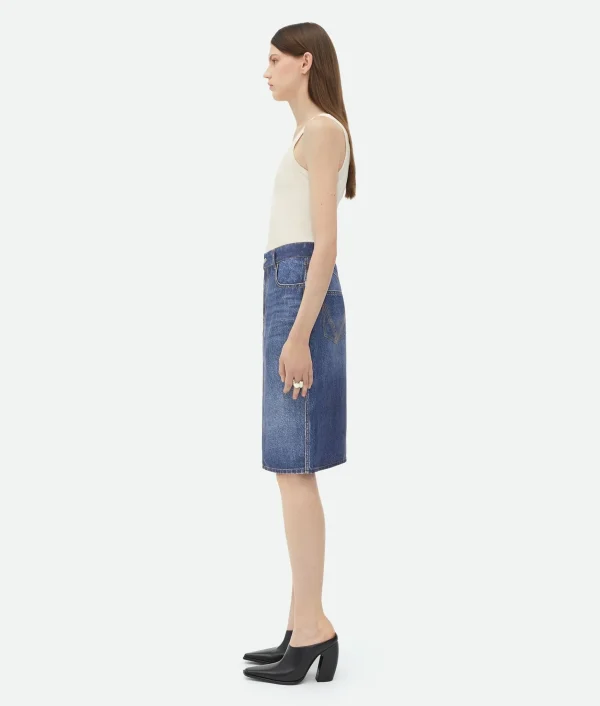 Bottega Veneta Denim Printed Silk And Viscose Midi Skirt>Women Skirts