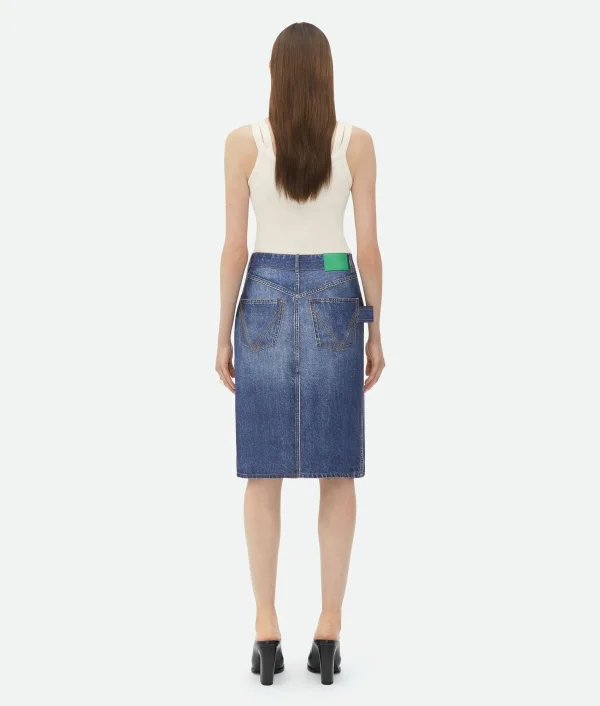 Bottega Veneta Denim Printed Silk And Viscose Midi Skirt>Women Skirts