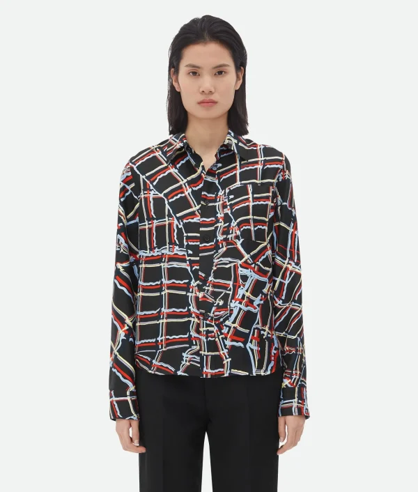 Bottega Veneta Distorted Check Printed Silk Shirt>Women Shirts