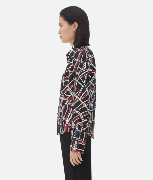 Bottega Veneta Distorted Check Printed Silk Shirt>Women Shirts