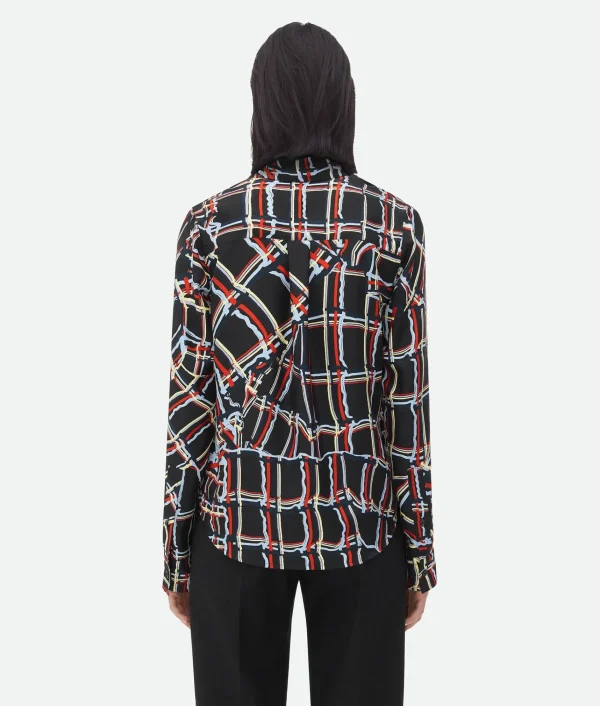 Bottega Veneta Distorted Check Printed Silk Shirt>Women Shirts
