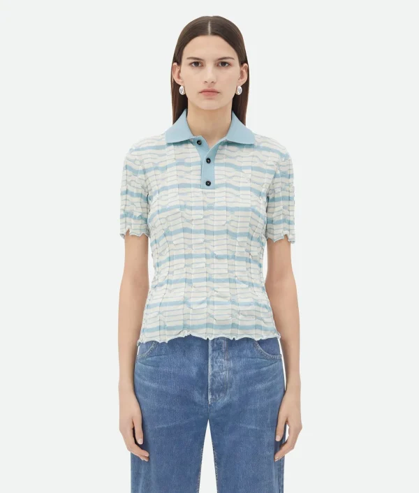 Bottega Veneta Distorted Stripe Cotton Polo>Women Tops And T-Shirts
