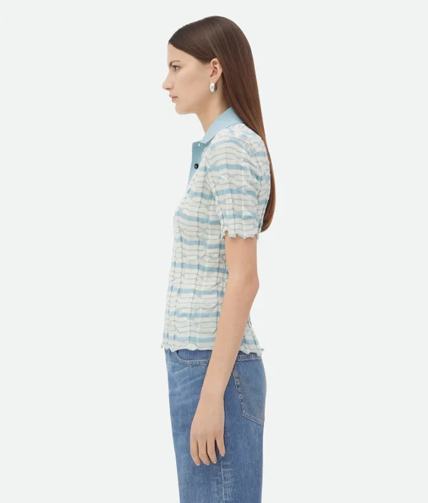 Bottega Veneta Distorted Stripe Cotton Polo>Women Tops And T-Shirts