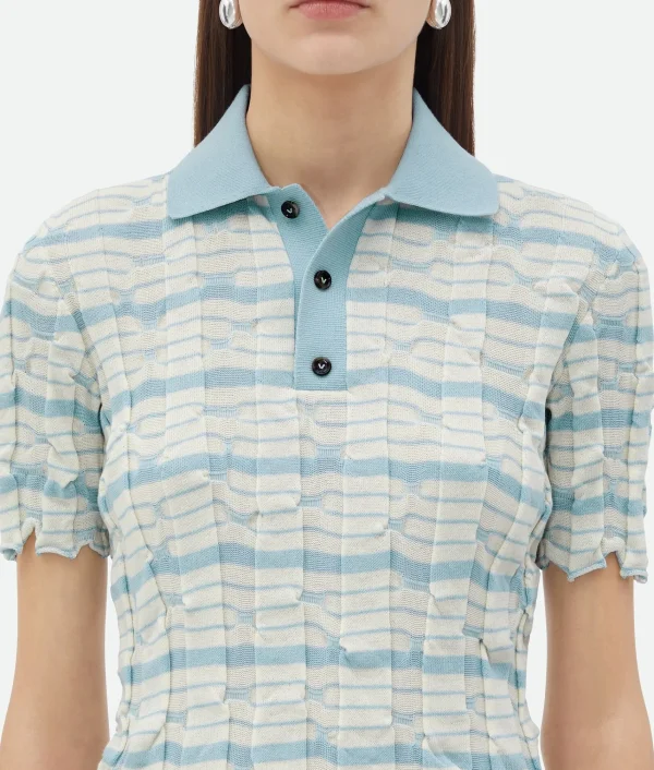 Bottega Veneta Distorted Stripe Cotton Polo>Women Tops And T-Shirts