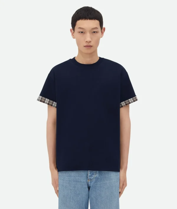 Bottega Veneta Double Layer Checked Cotton T-Shirt> T-Shirts