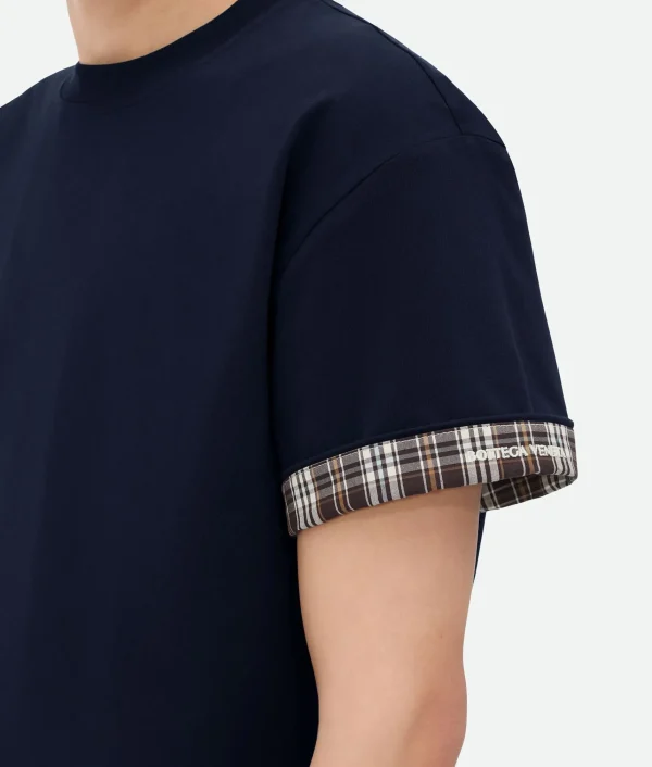 Bottega Veneta Double Layer Checked Cotton T-Shirt> T-Shirts