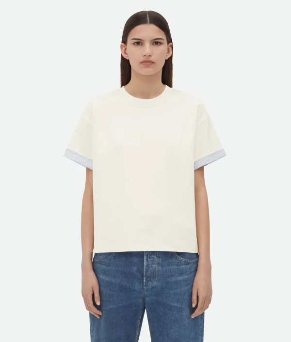 Bottega Veneta Double Layer Cotton Check T-Shirt>Women Tops And T-Shirts