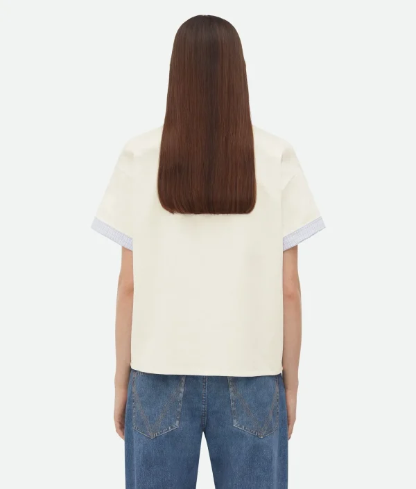 Bottega Veneta Double Layer Cotton Check T-Shirt>Women Tops And T-Shirts