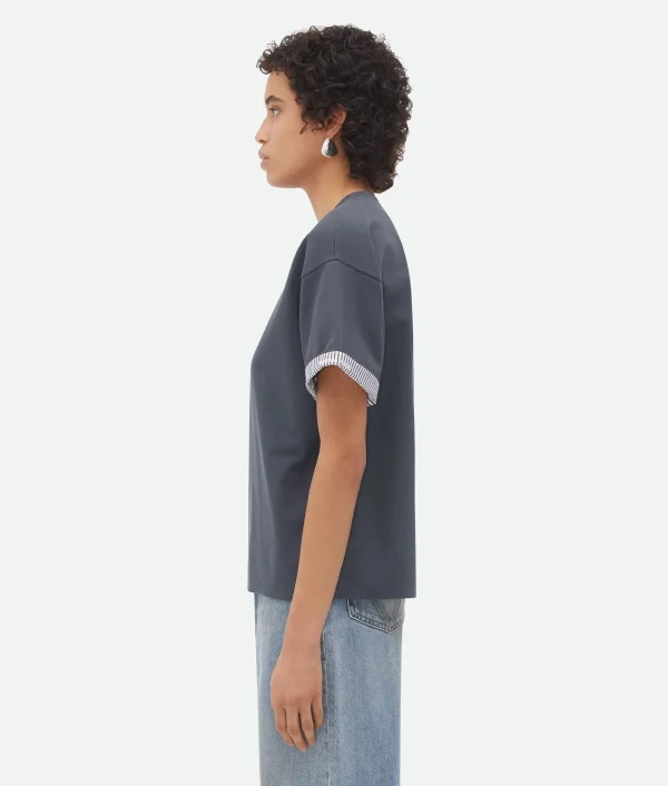 Bottega Veneta Double Layer Striped Cotton T-Shirt>Women Tops And T-Shirts