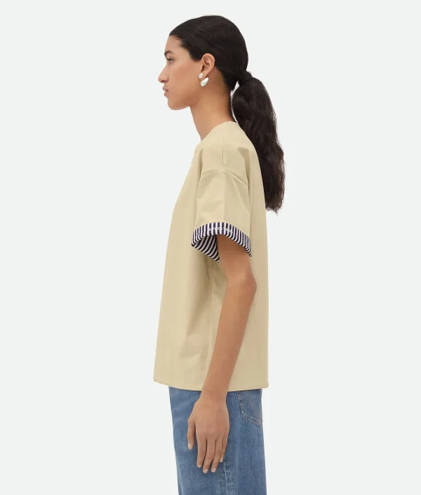 Bottega Veneta Double Layer Striped Cotton T-Shirt>Women Tops And T-Shirts