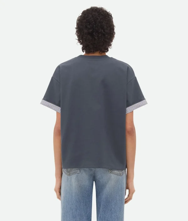 Bottega Veneta Double Layer Striped Cotton T-Shirt>Women Tops And T-Shirts