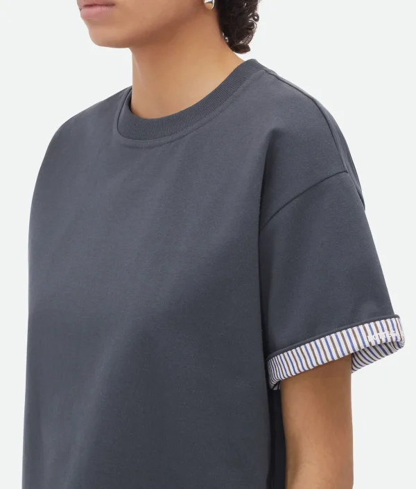 Bottega Veneta Double Layer Striped Cotton T-Shirt>Women Tops And T-Shirts