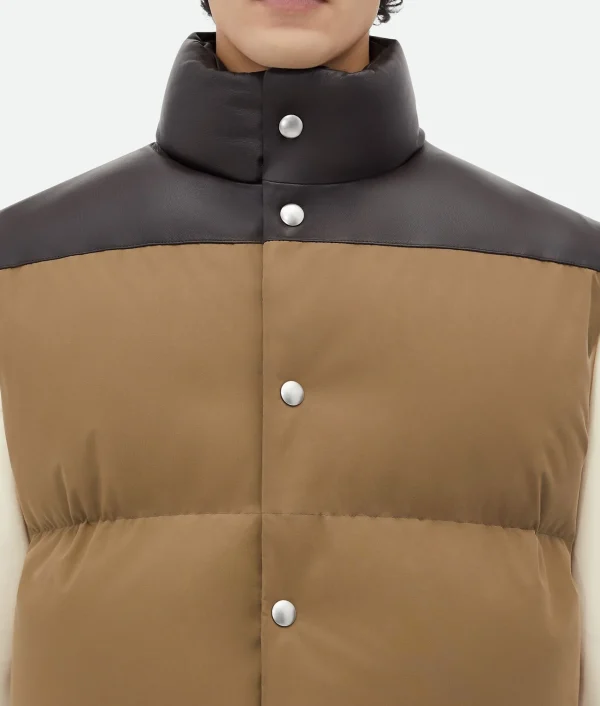 Bottega Veneta Frosted Poplin And Leather Gilet> Jackets