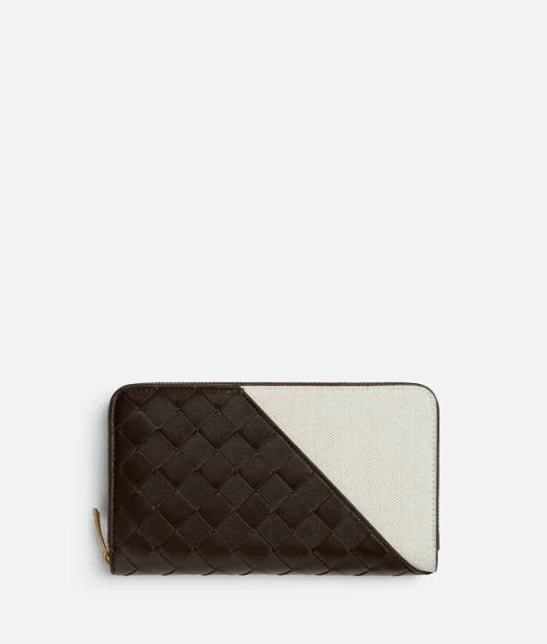 Bottega Veneta Intrecciato Diagonal Large Zip Around Wallet>Women Long Wallets