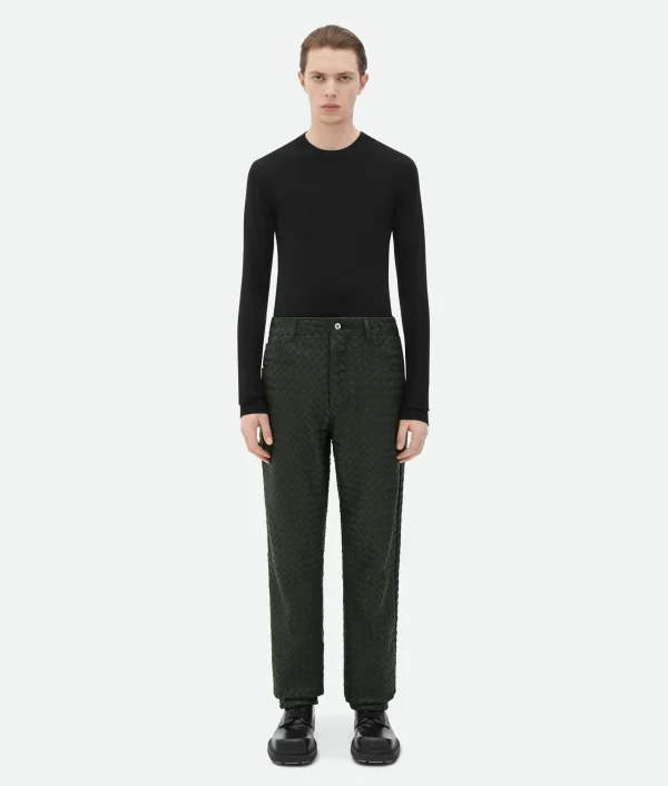 Bottega Veneta Intrecciato Leather Straight Leg Pants> Trousers And Shorts | Leather