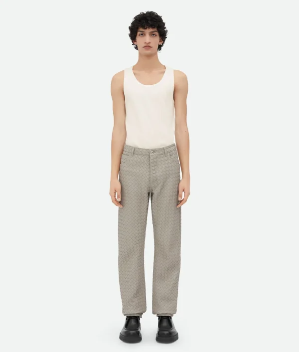 Bottega Veneta Intrecciato Leather Straight Leg Trousers> Trousers And Shorts | Leather