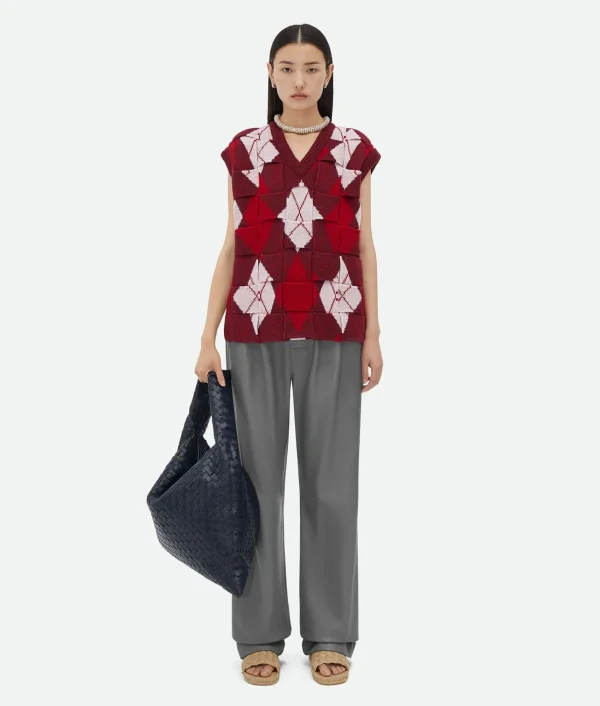 Bottega Veneta Intreccio Argyle Wool Gilet>Women Knitwear