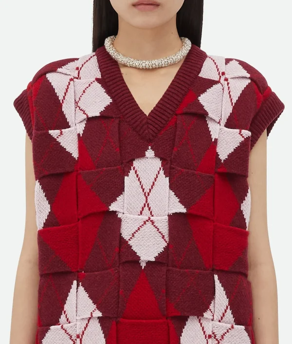 Bottega Veneta Intreccio Argyle Wool Gilet>Women Knitwear