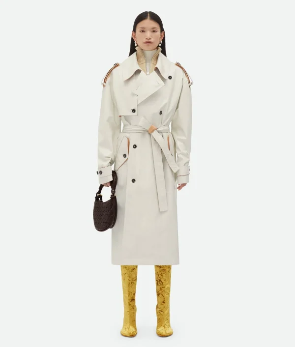 Bottega Veneta Leather And Cotton Trench>Women Leather