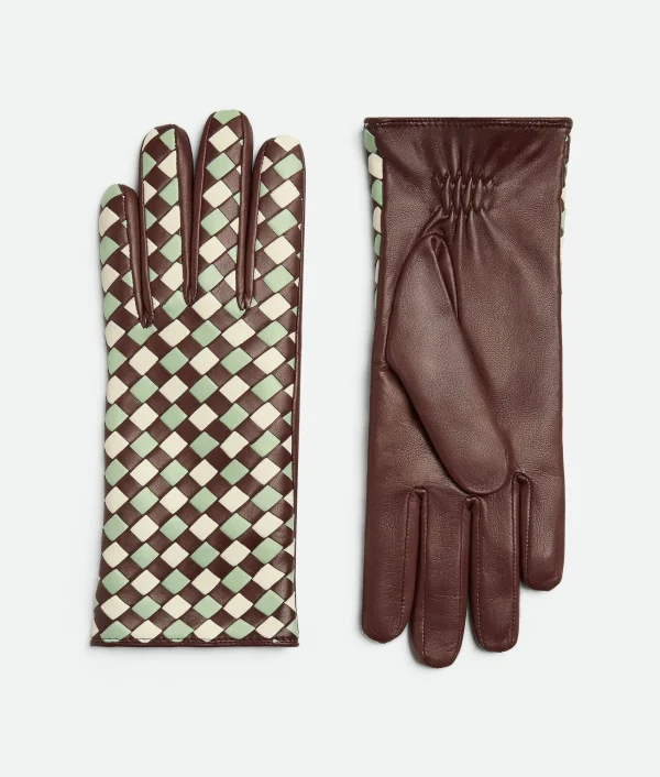 Bottega Veneta Leather Bicolor Intrecciato Gloves>Women Gloves