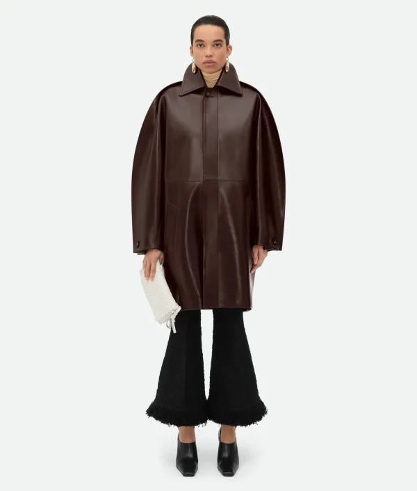 Bottega Veneta Leather Cocoon Coat>Women Coats