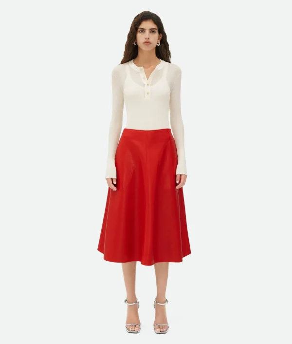 Bottega Veneta Leather Midi Skirt>Women Leather
