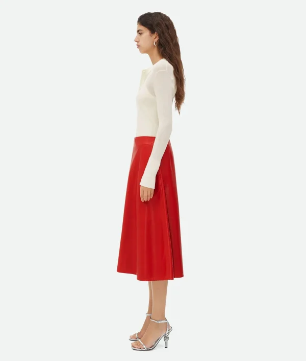Bottega Veneta Leather Midi Skirt>Women Leather
