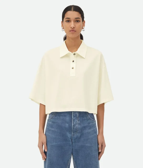 Bottega Veneta Light Cotton Piquet Cropped Polo>Women Tops And T-Shirts