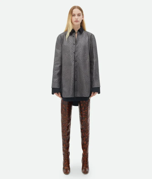 Bottega Veneta Ostrich-Effect Leather Double Shirt Dress>Women Leather | Dresses