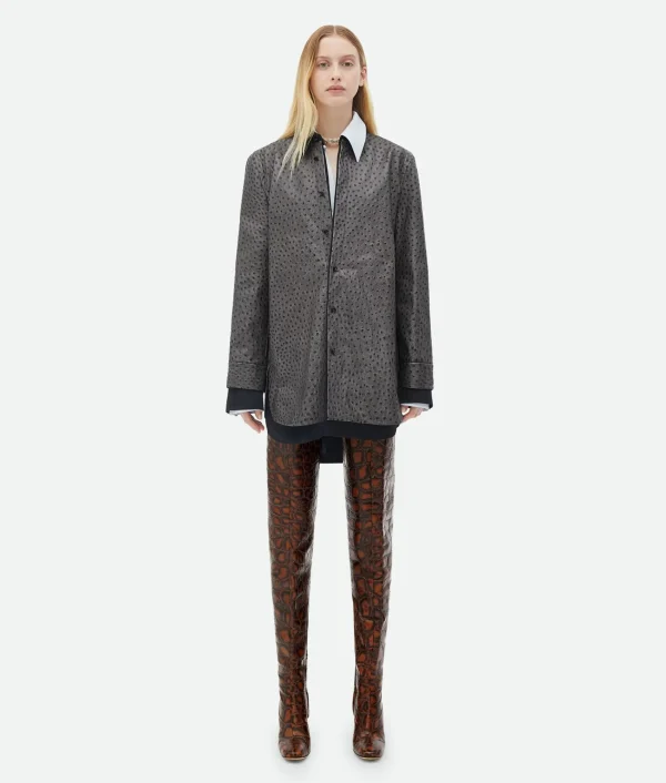 Bottega Veneta Ostrich-Effect Leather Double Shirt Dress>Women Leather | Dresses