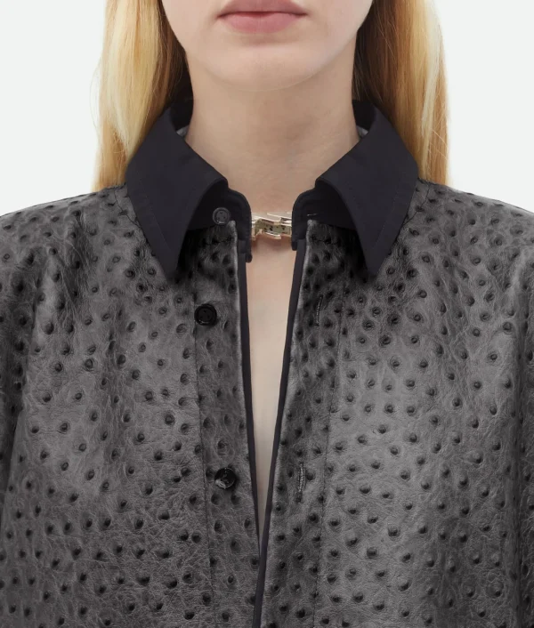 Bottega Veneta Ostrich-Effect Leather Double Shirt Dress>Women Leather | Dresses