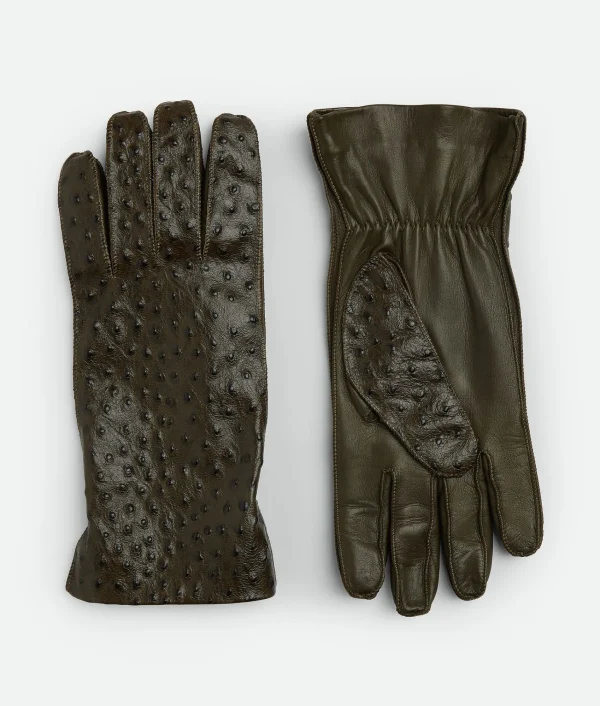Bottega Veneta Ostrich-Effect Leather Gloves> Gloves