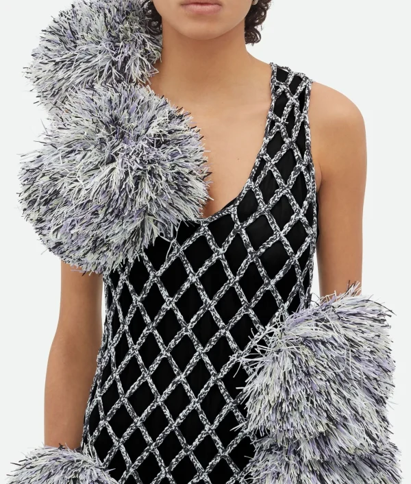 Bottega Veneta Paper Mesh Crochet Dress With Pompom>Women Dresses