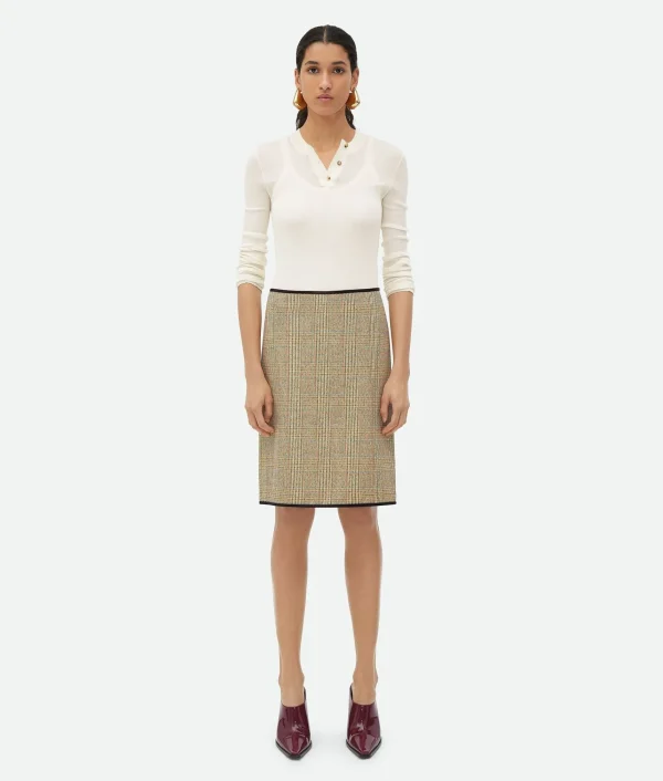 Bottega Veneta Prince Of Wales Wool Skirt>Women Skirts