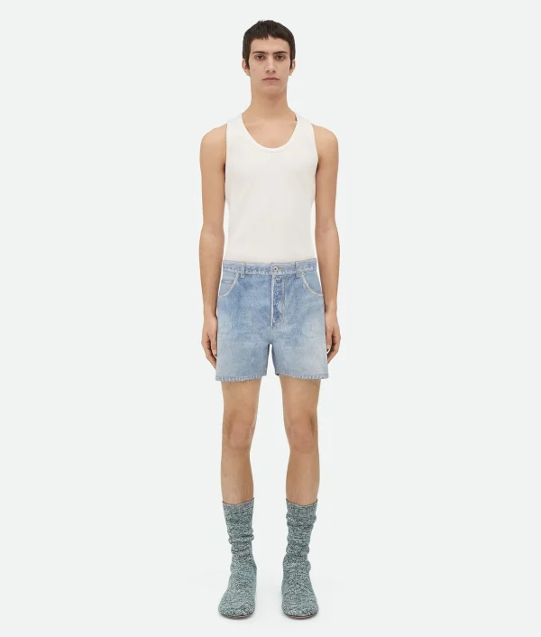 Bottega Veneta Printed Leather Denim Shorts> Denim | Trousers And Shorts