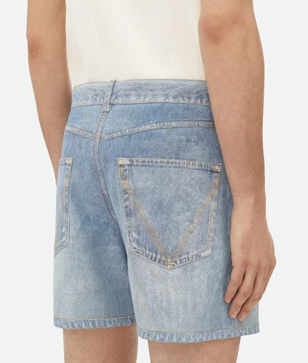 Bottega Veneta Printed Leather Denim Shorts> Denim | Trousers And Shorts