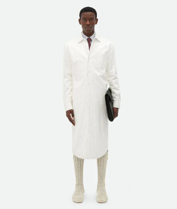 Bottega Veneta Printed Leather Pinstripe Long Shirt> Shirts | Leather