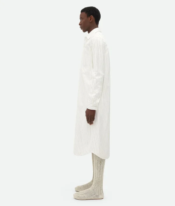Bottega Veneta Printed Leather Pinstripe Long Shirt> Shirts | Leather