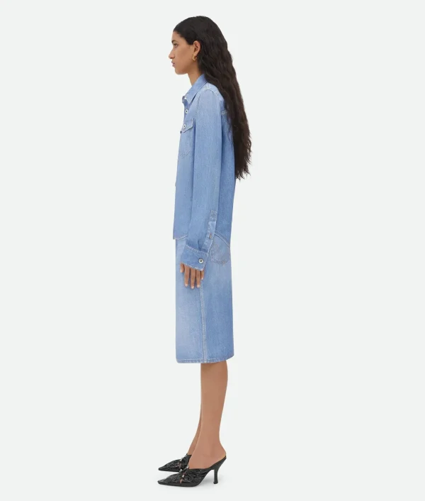 Bottega Veneta Printed Viscose And Silk Denim Shirt>Women Shirts