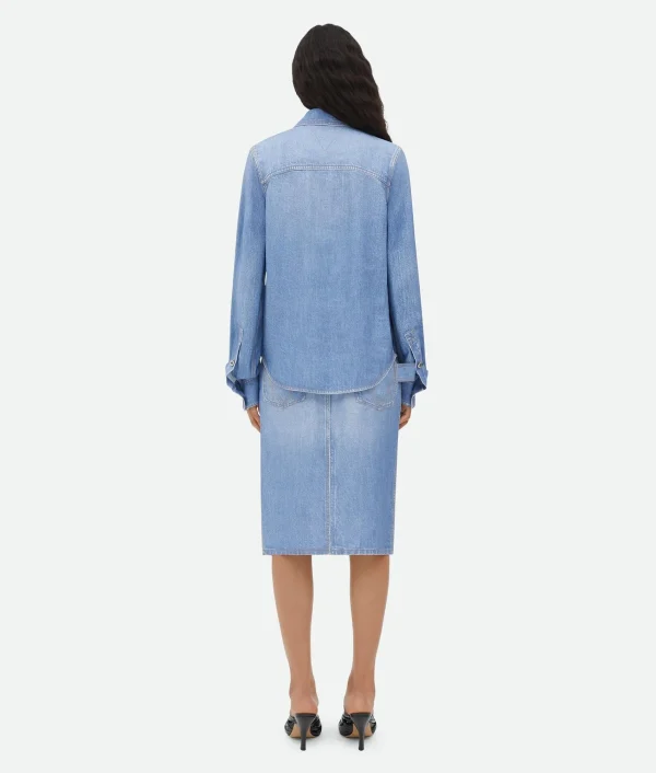 Bottega Veneta Printed Viscose And Silk Denim Shirt>Women Shirts