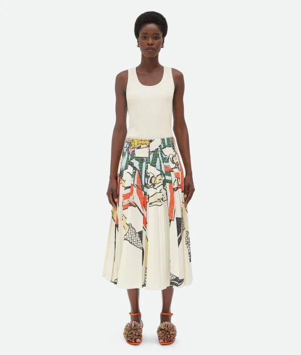 Bottega Veneta Printed Viscose Plisse Midi Skirt>Women Skirts