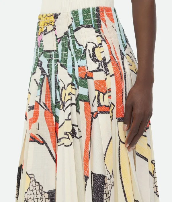Bottega Veneta Printed Viscose Plisse Midi Skirt>Women Skirts