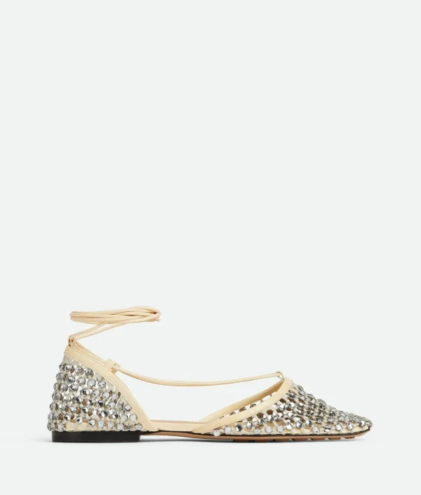 Bottega Veneta Sparkle Stretch Lace-Up Flat Sandal>Women Flats