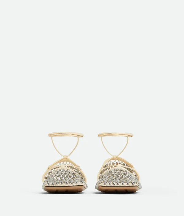 Bottega Veneta Sparkle Stretch Lace-Up Flat Sandal>Women Flats