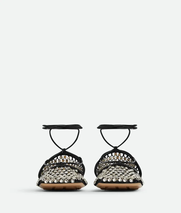 Bottega Veneta Sparkle Stretch Lace-Up Flat Sandal>Women Flats