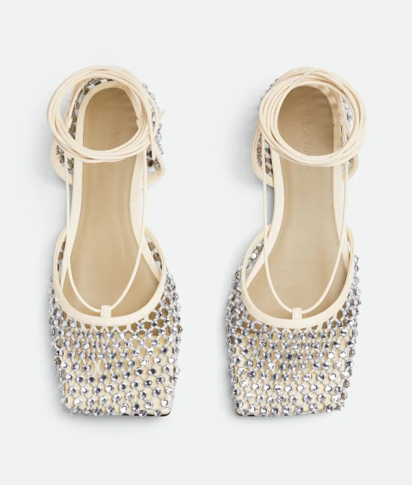Bottega Veneta Sparkle Stretch Lace-Up Flat Sandal>Women Flats